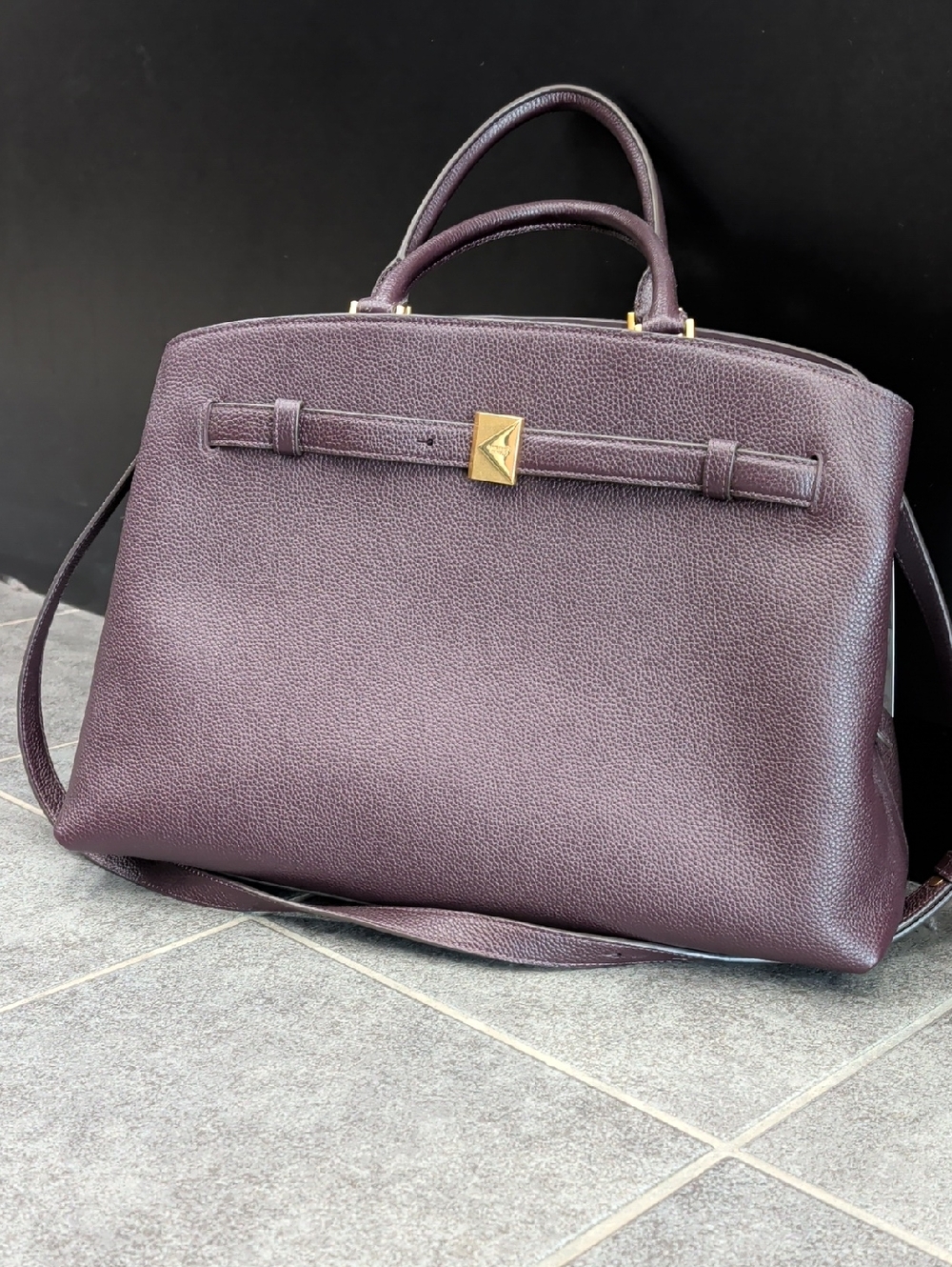kate spade Deep Plum Pebble Leather Satchel with Gold Accent